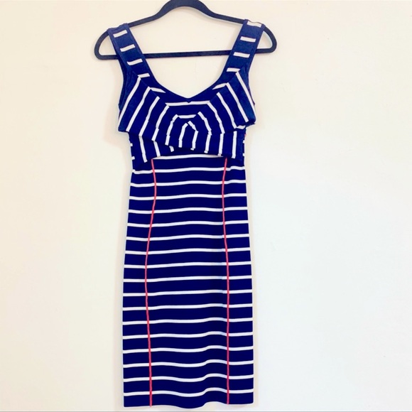 Jessica Simpson bodycon navy & white striped dress with a pop of pink. - Picture 2 of 10